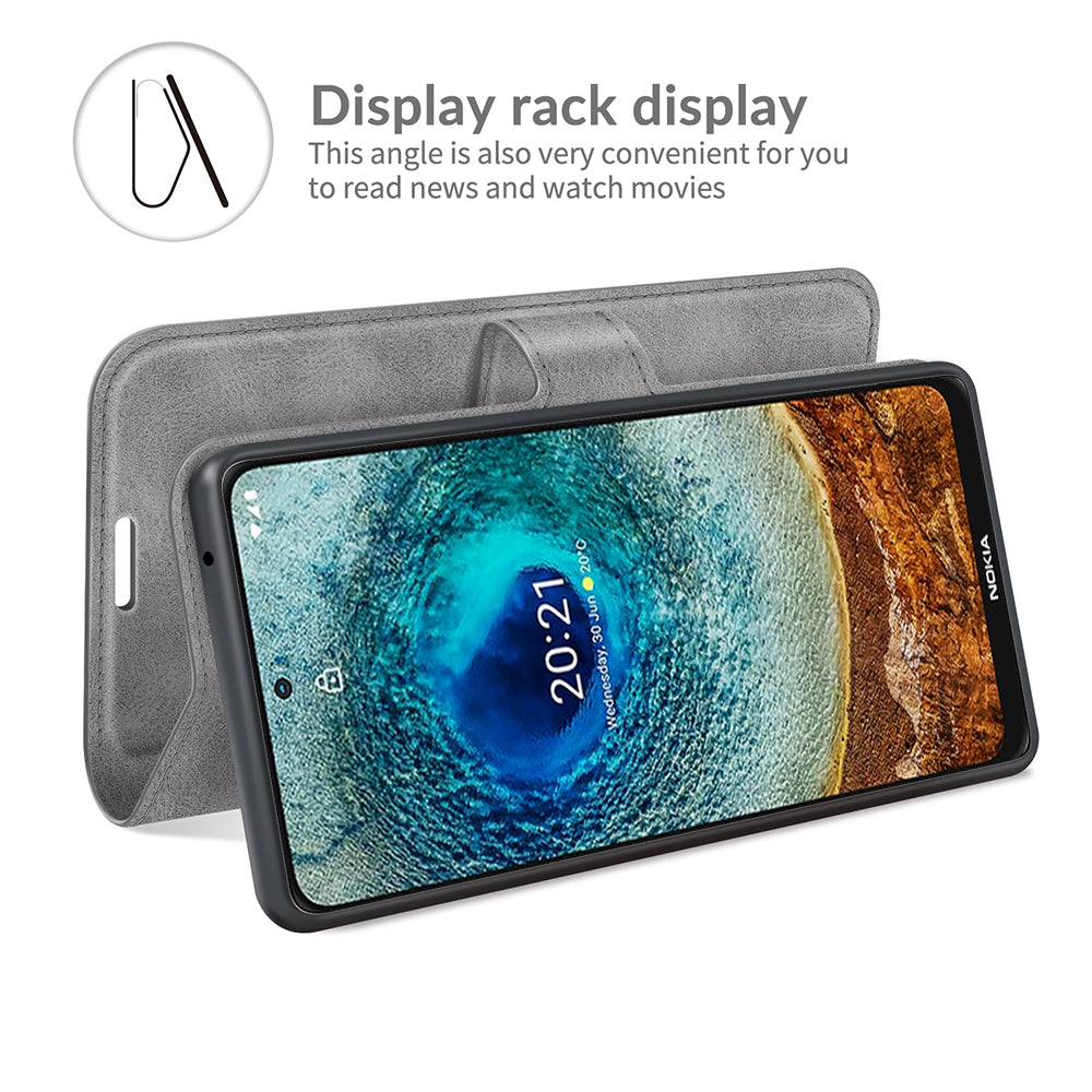 Leather Wallet Stand Protective Case Magnetic Square Clasp Cover for Nokia X10 / Nokia X20