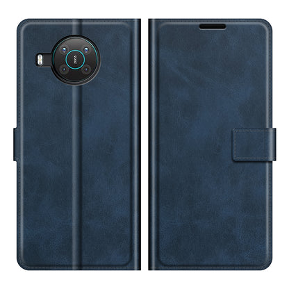 Leather Wallet Stand Protective Case Magnetic Square Clasp Cover for Nokia X10 / Nokia X20