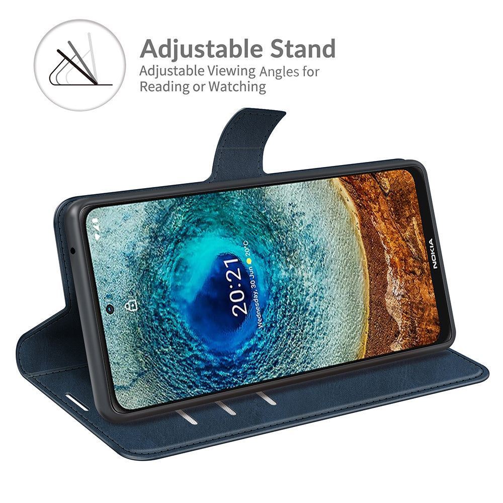 Leather Wallet Stand Protective Case Magnetic Square Clasp Cover for Nokia X10 / Nokia X20