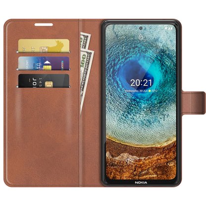 Leather Wallet Stand Protective Case Magnetic Square Clasp Cover for Nokia X10 / Nokia X20