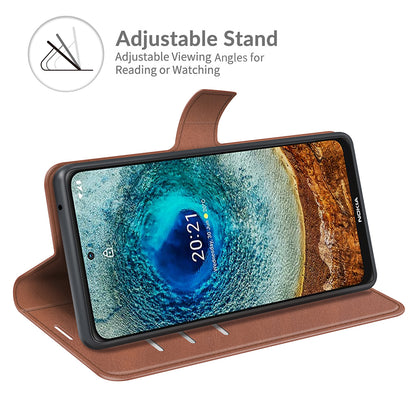 Leather Wallet Stand Protective Case Magnetic Square Clasp Cover for Nokia X10 / Nokia X20