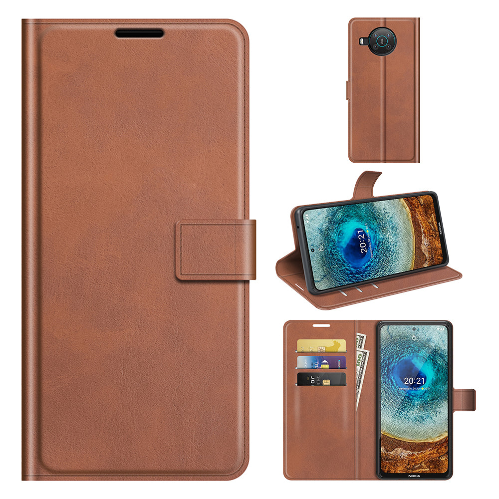 Leather Wallet Stand Protective Case Magnetic Square Clasp Cover for Nokia X10 / Nokia X20