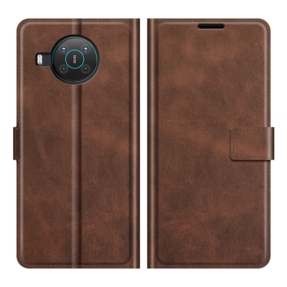 Leather Wallet Stand Protective Case Magnetic Square Clasp Cover for Nokia X10 / Nokia X20