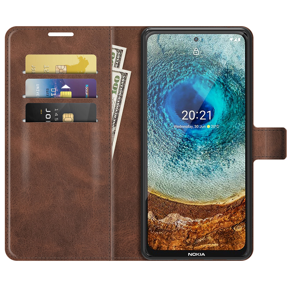 Leather Wallet Stand Protective Case Magnetic Square Clasp Cover for Nokia X10 / Nokia X20