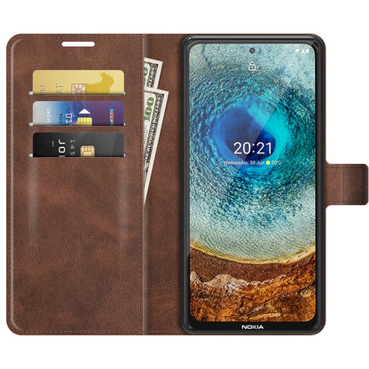 Leather Wallet Stand Protective Case Magnetic Square Clasp Cover for Nokia X10 / Nokia X20