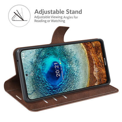 Leather Wallet Stand Protective Case Magnetic Square Clasp Cover for Nokia X10 / Nokia X20