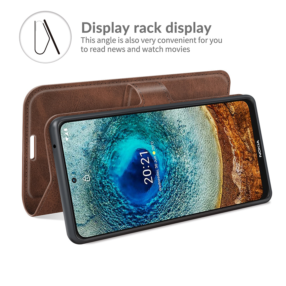 Leather Wallet Stand Protective Case Magnetic Square Clasp Cover for Nokia X10 / Nokia X20
