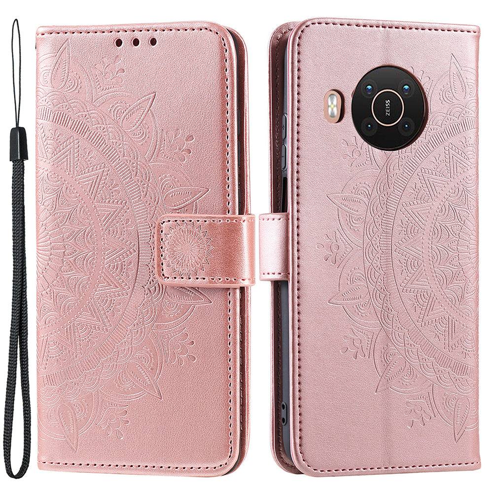 Imprinted Mandala Totem Pattern PU Leather Wallet Cover Case with Strap for Nokia X20