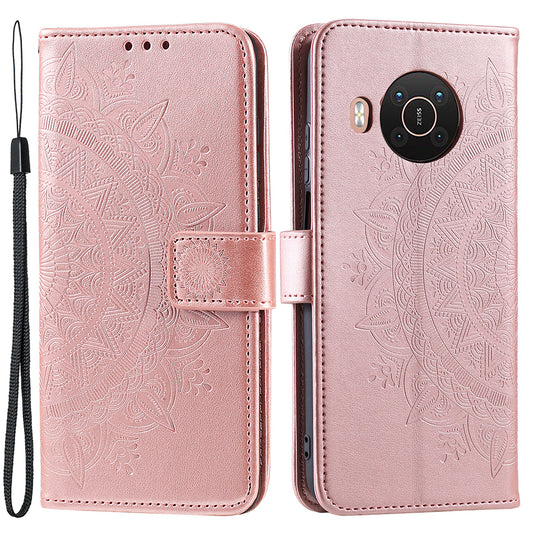 Imprinted Mandala Totem Pattern PU Leather Wallet Cover Case with Strap for Nokia X20