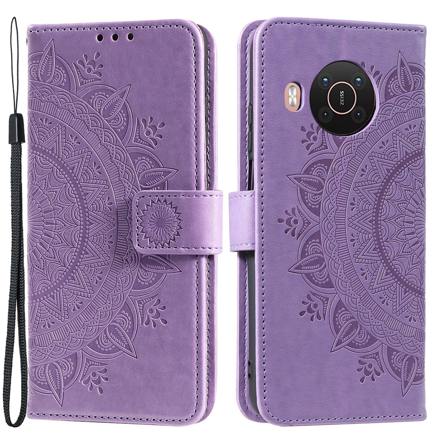 Imprinted Mandala Totem Pattern PU Leather Wallet Cover Case with Strap for Nokia X20