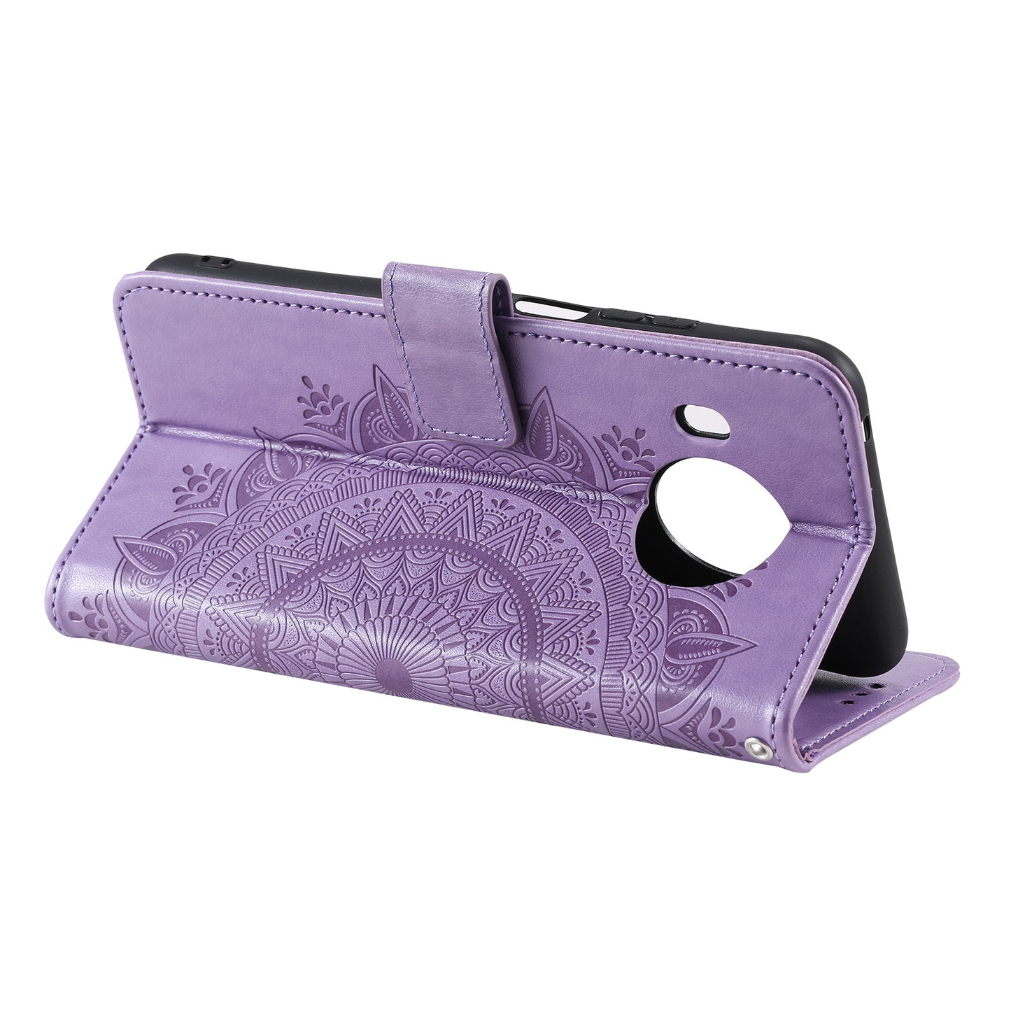 Imprinted Mandala Totem Pattern PU Leather Wallet Cover Case with Strap for Nokia X20