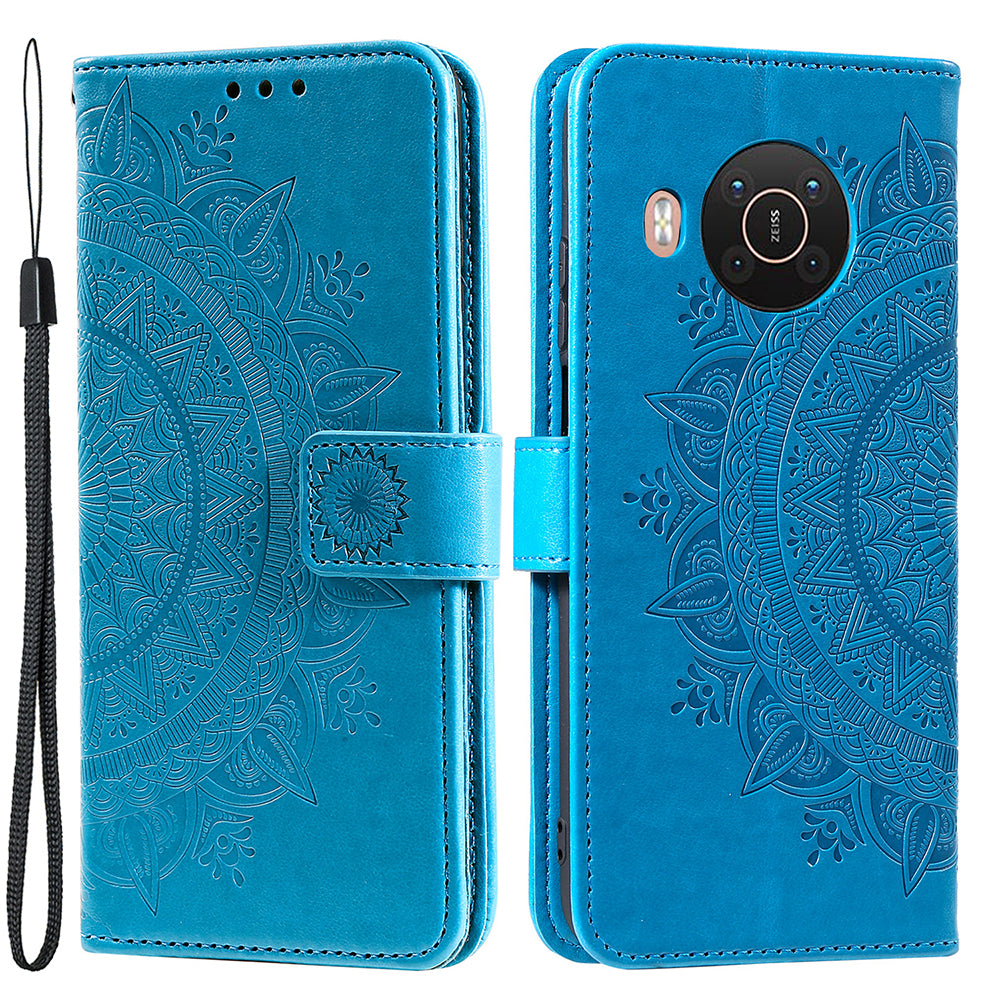 Imprinted Mandala Totem Pattern PU Leather Wallet Cover Case with Strap for Nokia X20