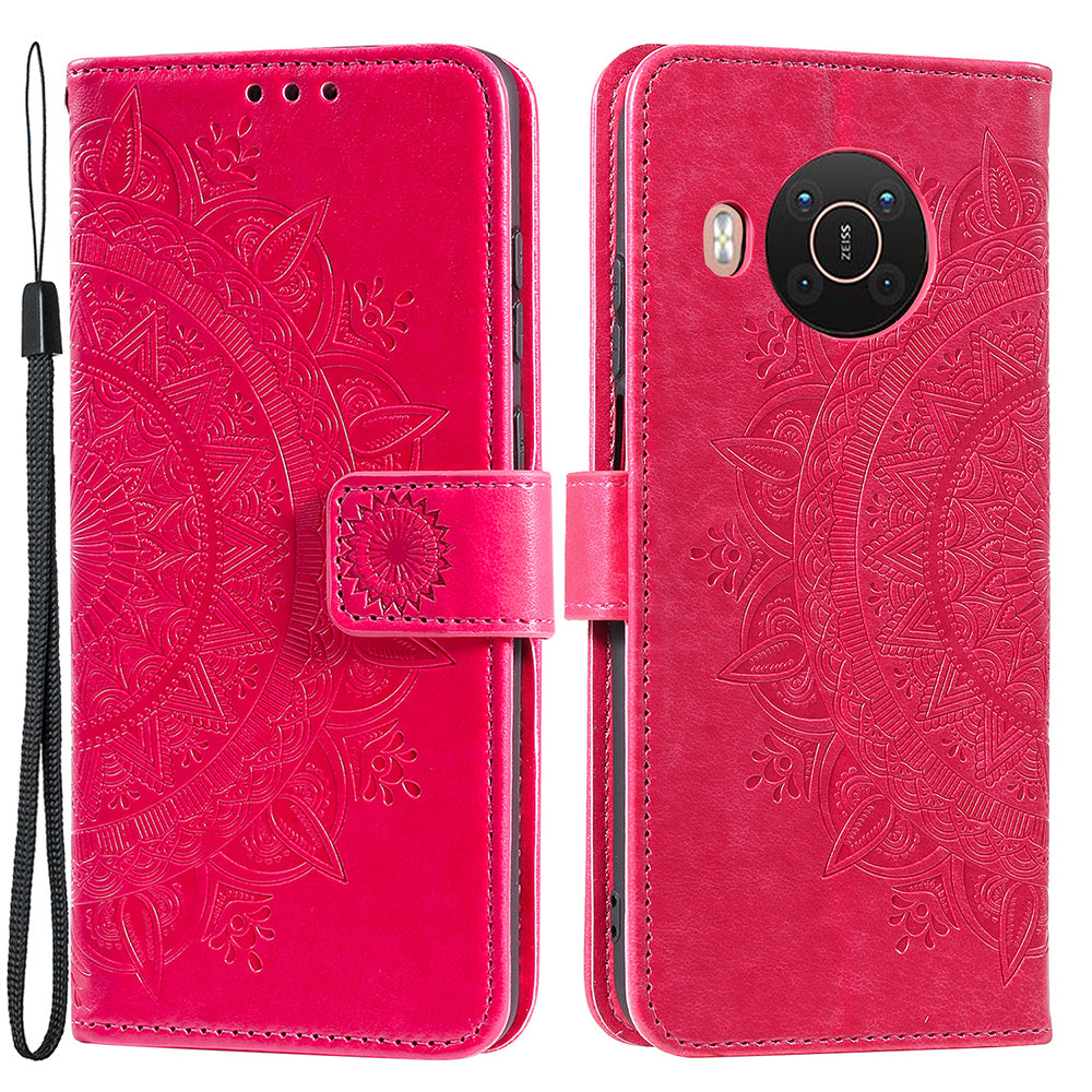 Imprinted Mandala Totem Pattern PU Leather Wallet Cover Case with Strap for Nokia X20