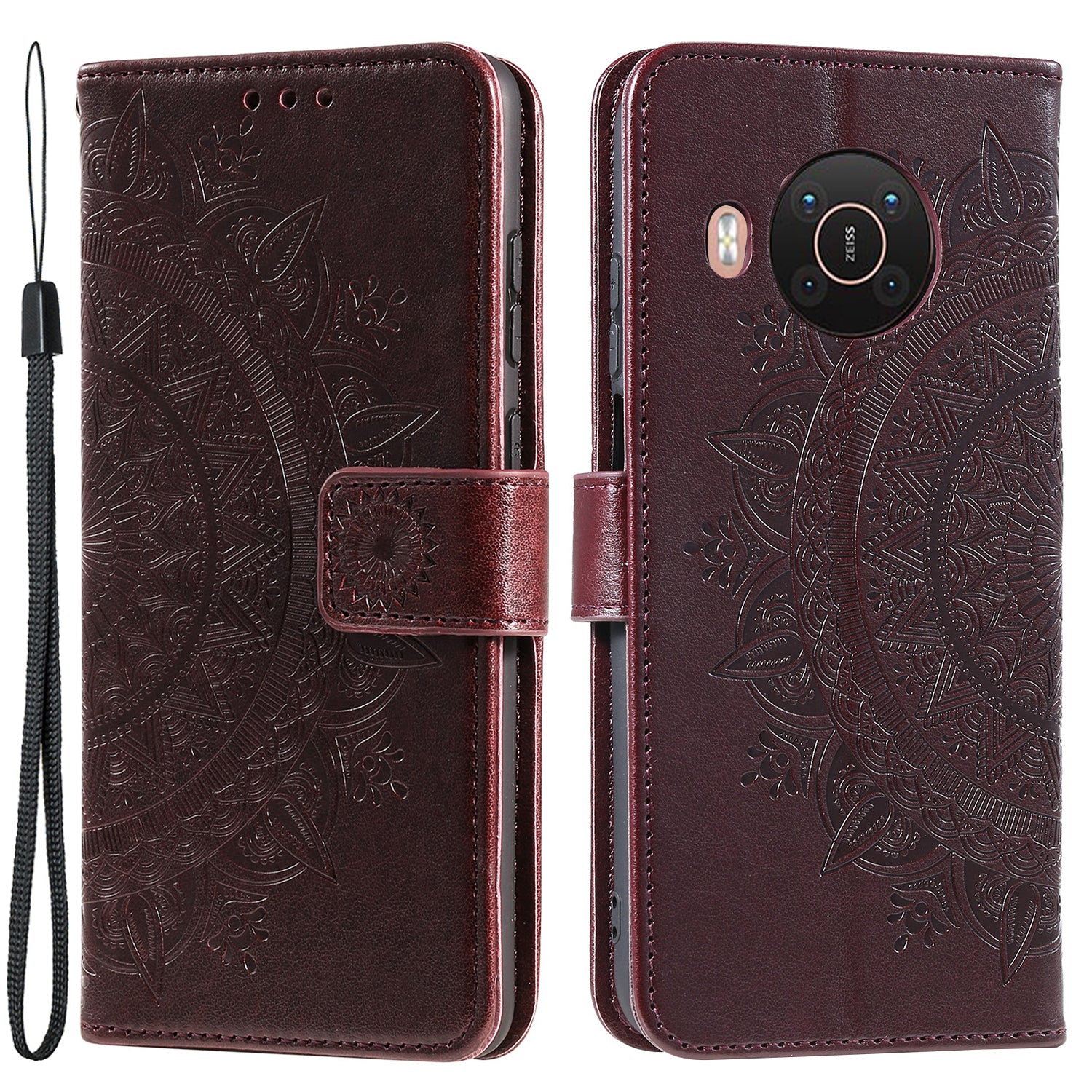 Imprinted Mandala Totem Pattern PU Leather Wallet Cover Case with Strap for Nokia X20