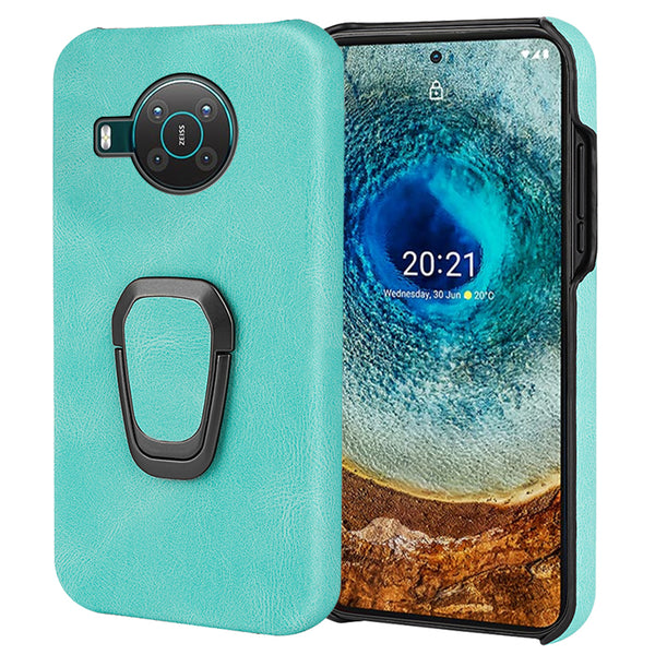 Anti-Drop Smooth Touch PU Leather Coated Hard PC Back Shell Case with Ring Kickstand for Nokia X10 / X20