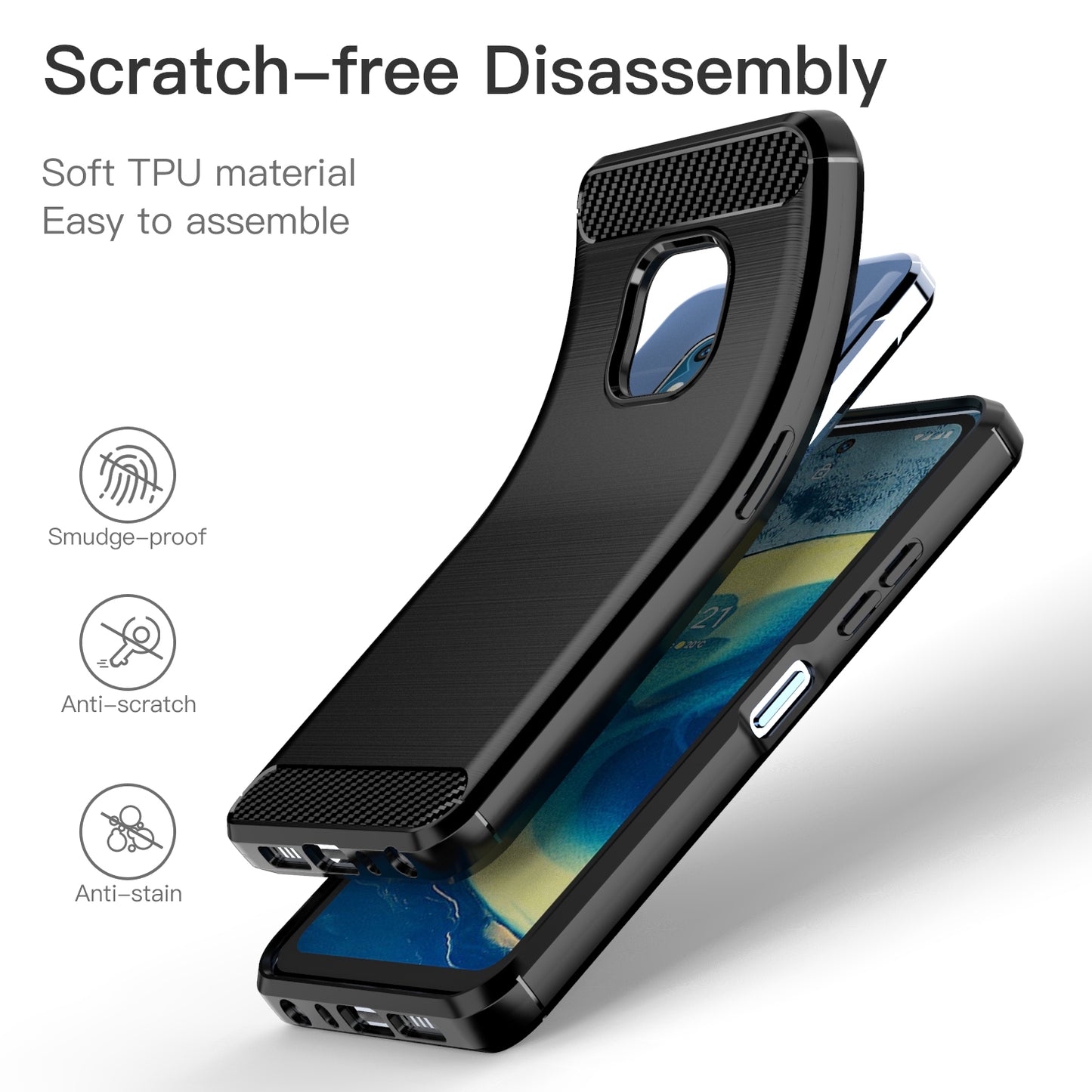 1.8mm Carbon Fiber Texture Brushed Surface TPU Case Freely Twisted Super Thin Phone Cover for Nokia XR20