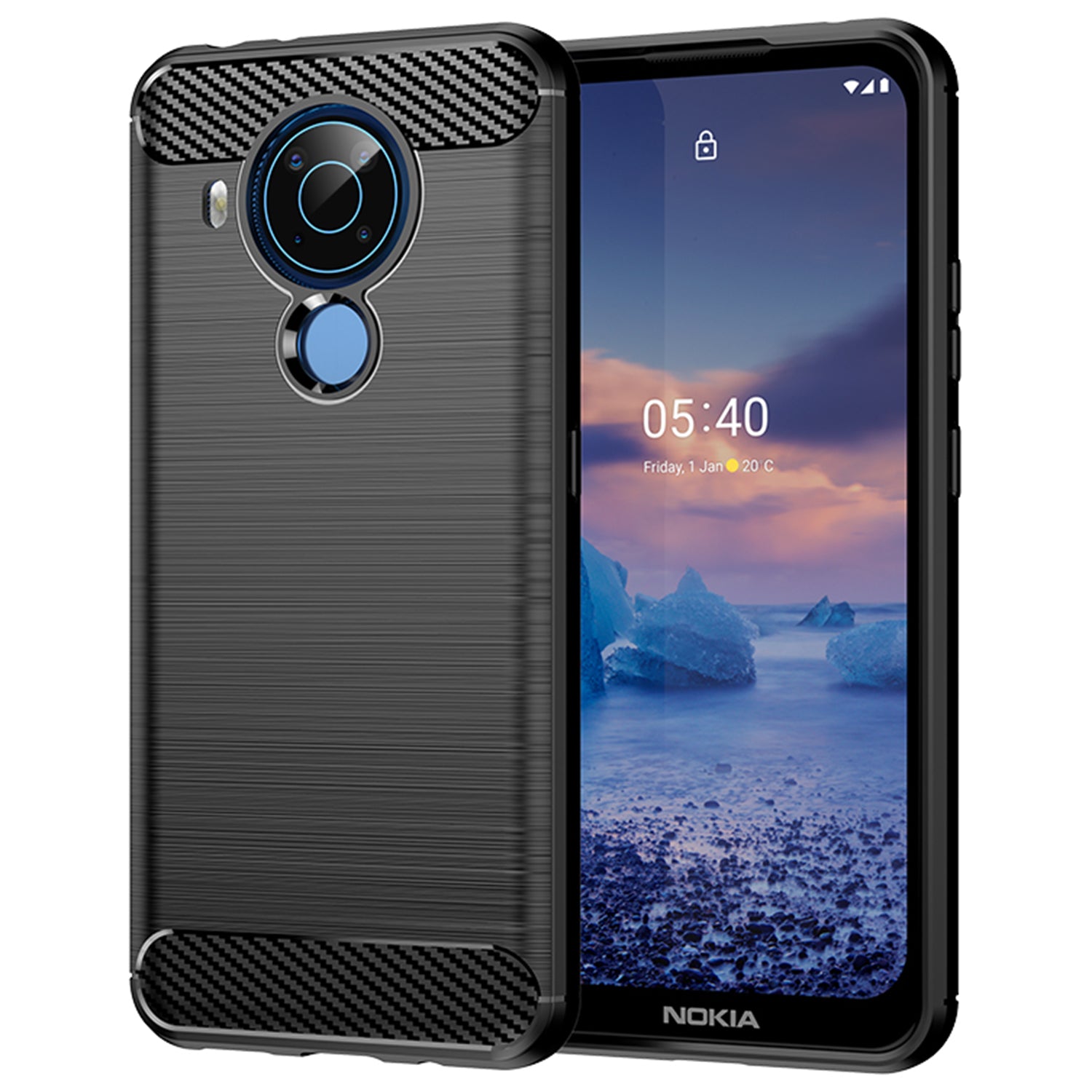 1.8mm Bendable TPU Case Carbon Fiber Texture Comfortable Touch Brushed Surface Heat-Dissipated Phone Cover for Nokia 5.4