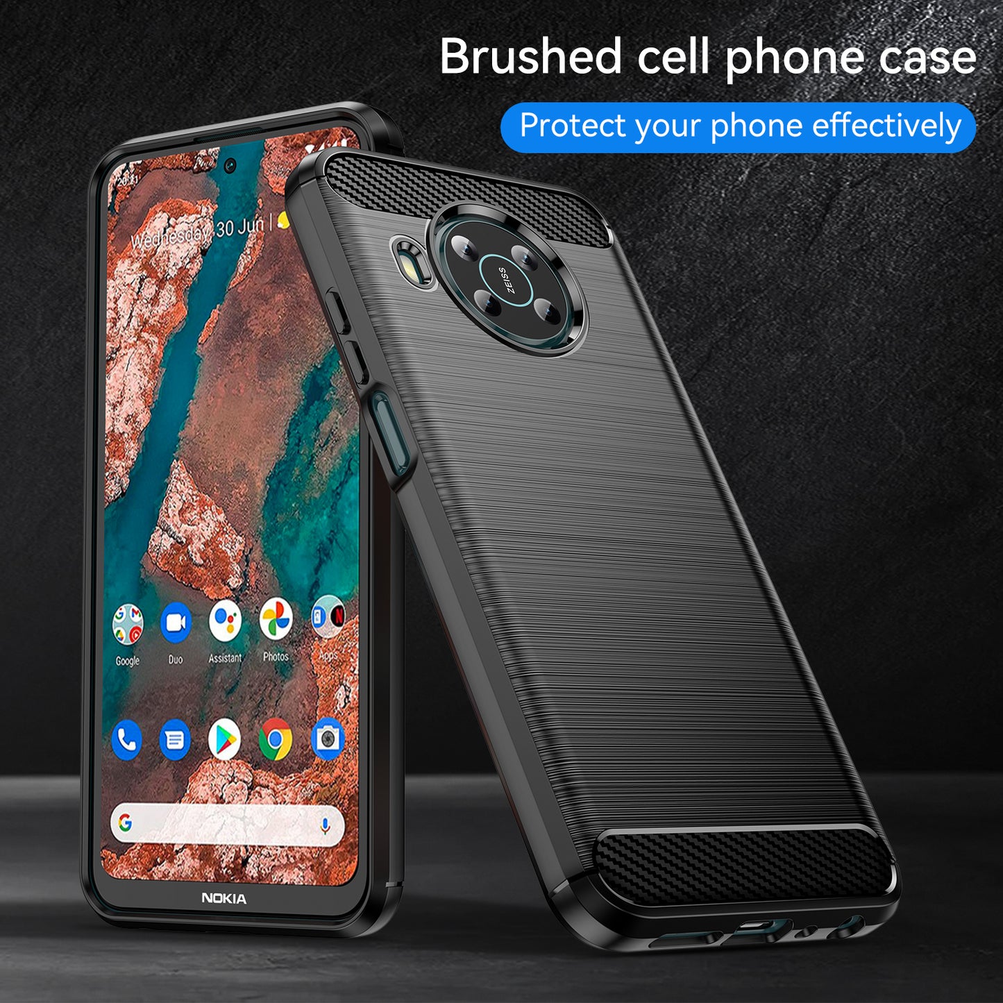 1.8mm Shockproof Protection Brushed Surface TPU Case Carbon Fiber Texture Phone Back Protector Cover for Nokia X100