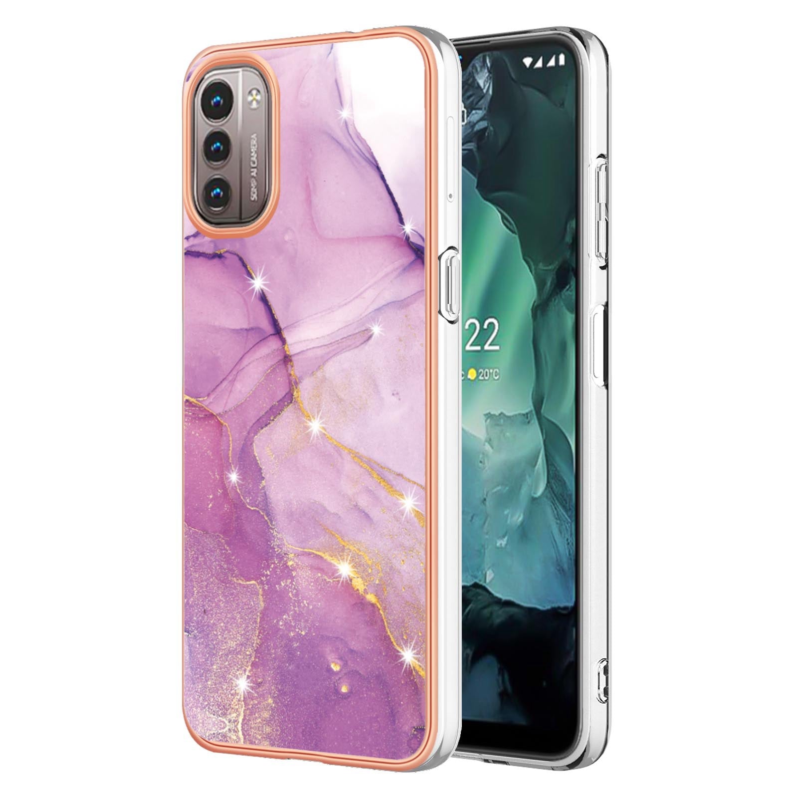 YB IMD Series-2 Phone Case for Nokia G21/G11, Soft Touch Electroplating Frame IMD Marble Pattern TPU Cover
