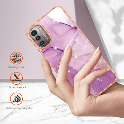 YB IMD Series-2 Phone Case for Nokia G21/G11, Soft Touch Electroplating Frame IMD Marble Pattern TPU Cover