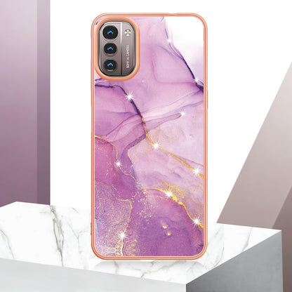 YB IMD Series-2 Phone Case for Nokia G21/G11, Soft Touch Electroplating Frame IMD Marble Pattern TPU Cover