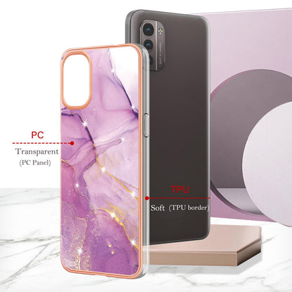 YB IMD Series-2 Phone Case for Nokia G21/G11, Soft Touch Electroplating Frame IMD Marble Pattern TPU Cover