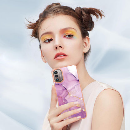 YB IMD Series-2 Phone Case for Nokia G21/G11, Soft Touch Electroplating Frame IMD Marble Pattern TPU Cover