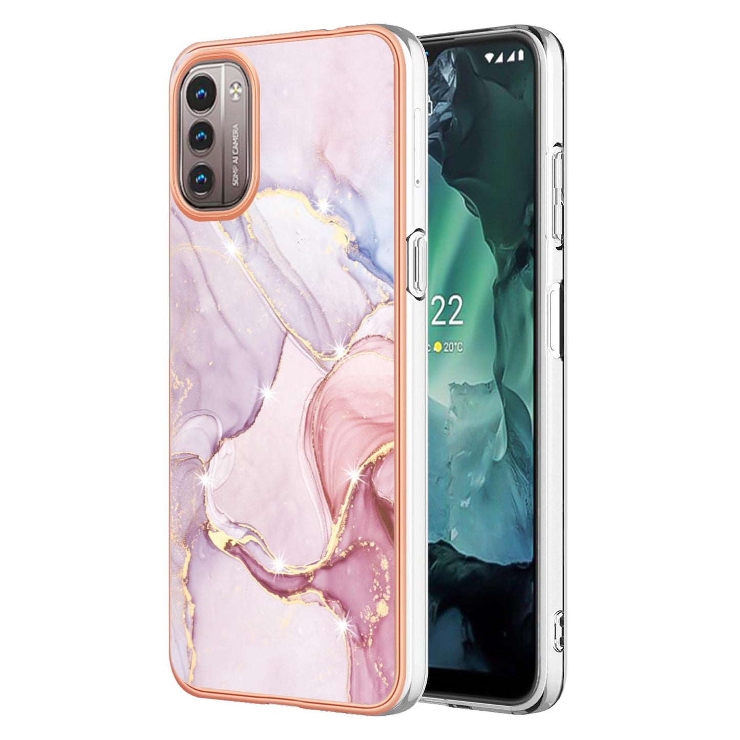 YB IMD Series-2 Phone Case for Nokia G21/G11, Soft Touch Electroplating Frame IMD Marble Pattern TPU Cover