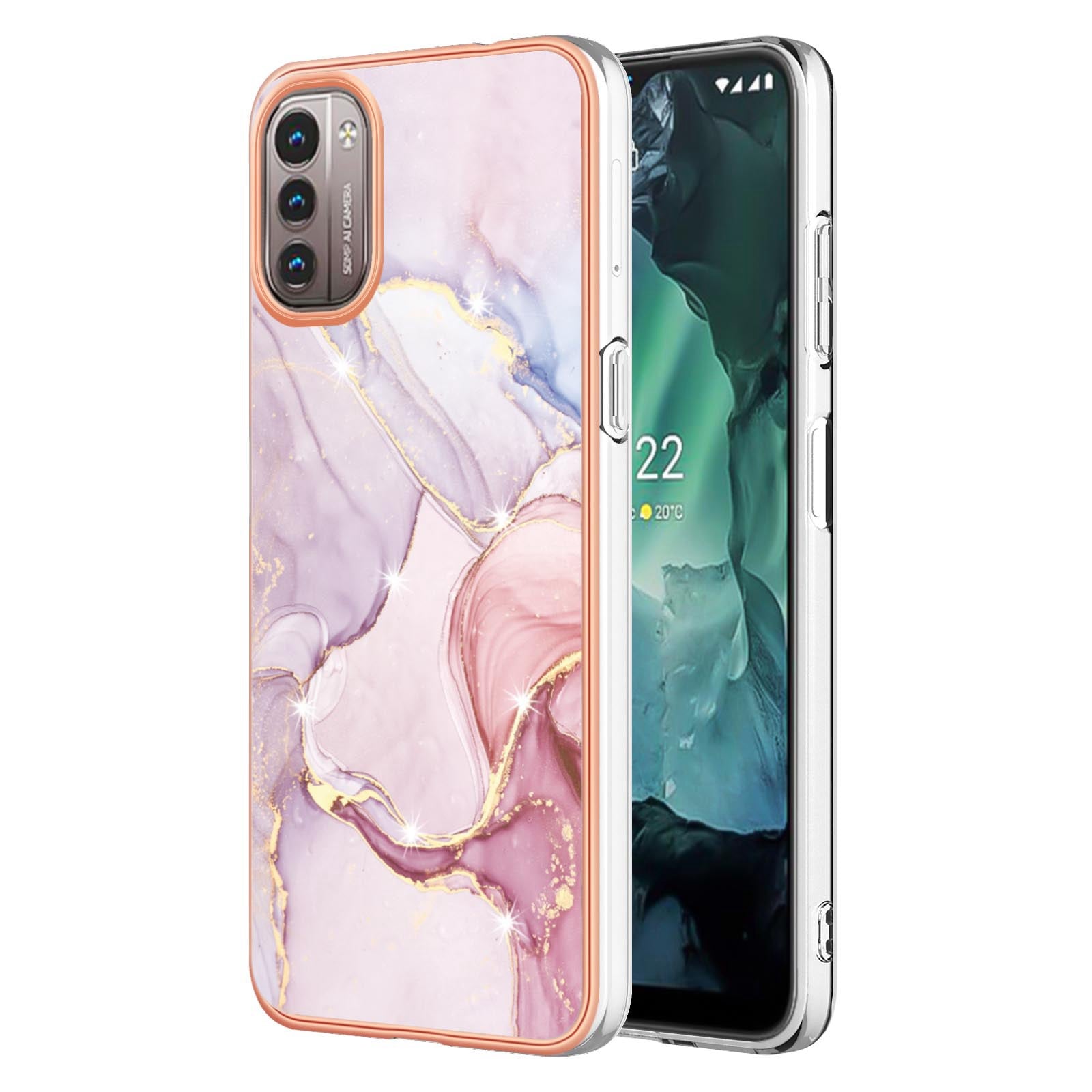 YB IMD Series-2 Phone Case for Nokia G21/G11, Soft Touch Electroplating Frame IMD Marble Pattern TPU Cover