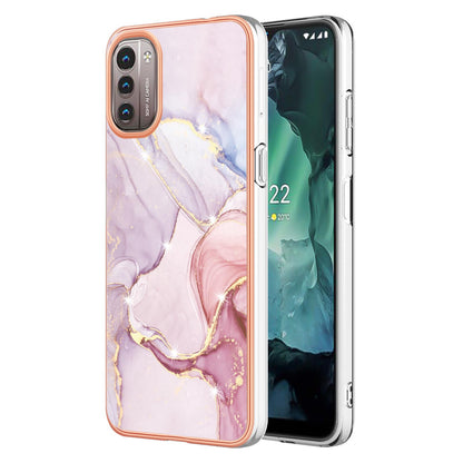 YB IMD Series-2 Phone Case for Nokia G21/G11, Soft Touch Electroplating Frame IMD Marble Pattern TPU Cover