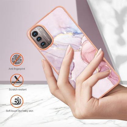 YB IMD Series-2 Phone Case for Nokia G21/G11, Soft Touch Electroplating Frame IMD Marble Pattern TPU Cover