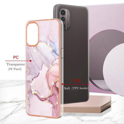 YB IMD Series-2 Phone Case for Nokia G21/G11, Soft Touch Electroplating Frame IMD Marble Pattern TPU Cover