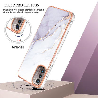 YB IMD Series-2 Phone Case for Nokia G21/G11, Soft Touch Electroplating Frame IMD Marble Pattern TPU Cover