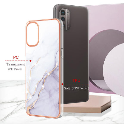 YB IMD Series-2 Phone Case for Nokia G21/G11, Soft Touch Electroplating Frame IMD Marble Pattern TPU Cover