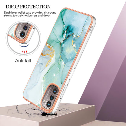 YB IMD Series-2 Phone Case for Nokia G21/G11, Soft Touch Electroplating Frame IMD Marble Pattern TPU Cover
