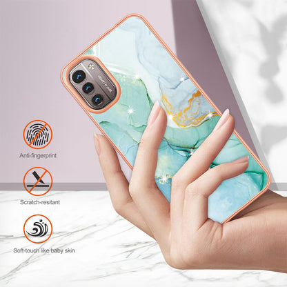 YB IMD Series-2 Phone Case for Nokia G21/G11, Soft Touch Electroplating Frame IMD Marble Pattern TPU Cover