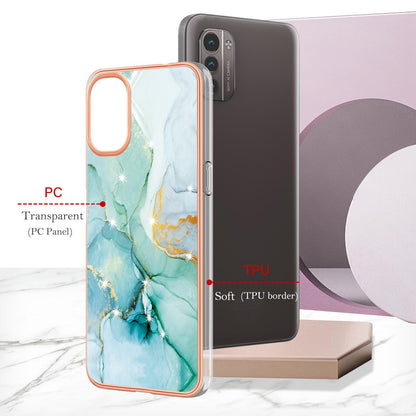 YB IMD Series-2 Phone Case for Nokia G21/G11, Soft Touch Electroplating Frame IMD Marble Pattern TPU Cover
