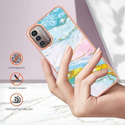 YB IMD Series-2 Phone Case for Nokia G21/G11, Soft Touch Electroplating Frame IMD Marble Pattern TPU Cover