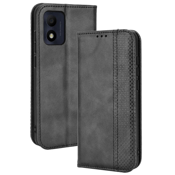 For TCL 303/Alcatel 1B (2022) Anti-fall Auto Closing Magnetic Mosaic Imprinted Phone Shell Retro Texture PU Leather+TPU Wallet Stand Protector