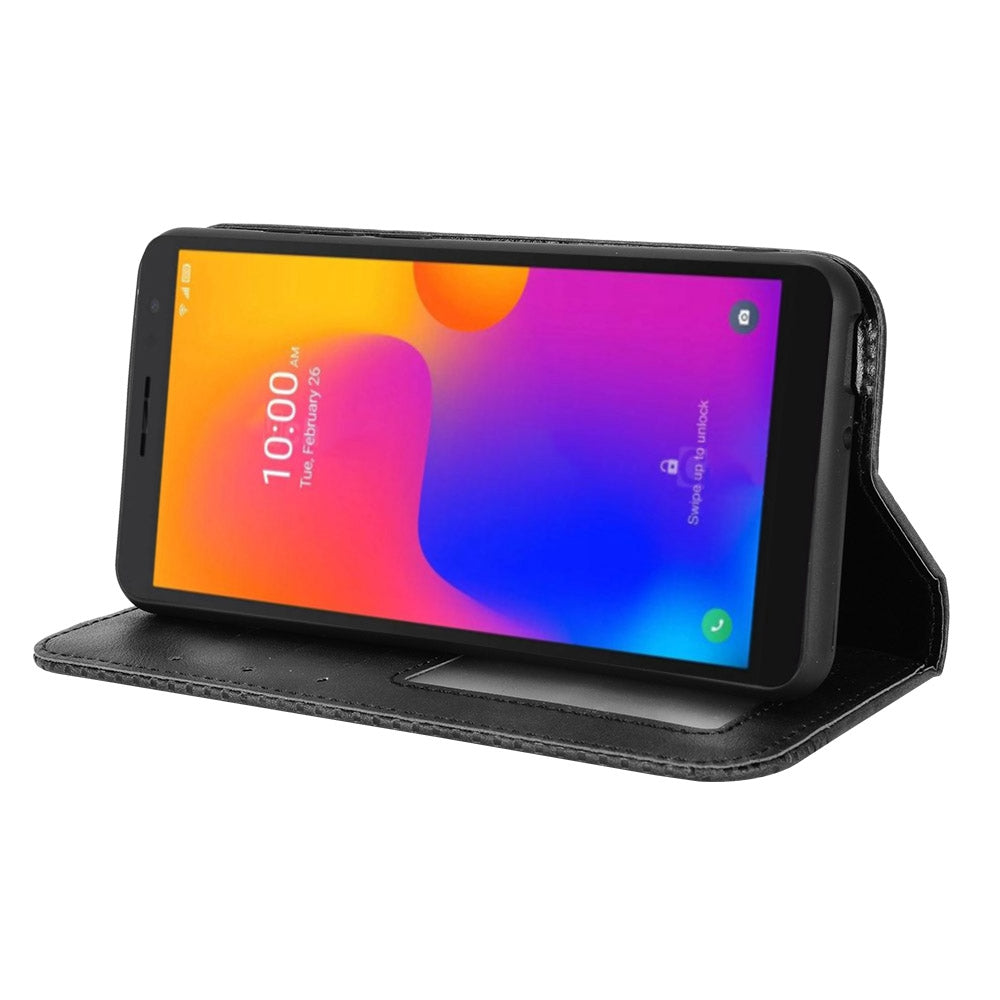 For TCL 303/Alcatel 1B (2022) Anti-fall Auto Closing Magnetic Mosaic Imprinted Phone Shell Retro Texture PU Leather+TPU Wallet Stand Protector
