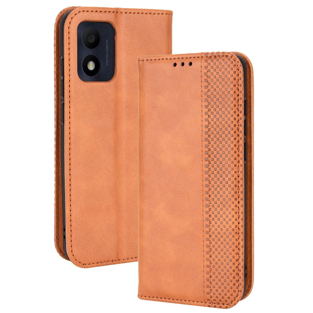 For TCL 303/Alcatel 1B (2022) Anti-fall Auto Closing Magnetic Mosaic Imprinted Phone Shell Retro Texture PU Leather+TPU Wallet Stand Protector
