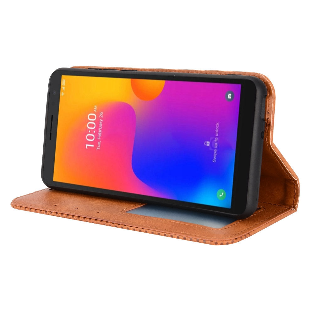 For TCL 303/Alcatel 1B (2022) Anti-fall Auto Closing Magnetic Mosaic Imprinted Phone Shell Retro Texture PU Leather+TPU Wallet Stand Protector