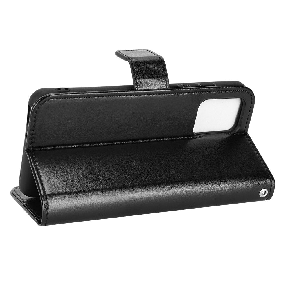 For TCL 303/Alcatel 1B (2022) Protective Phone Case Crazy Horse Texture PU Leather Shockproof Magnetic Stand Cover with Strap