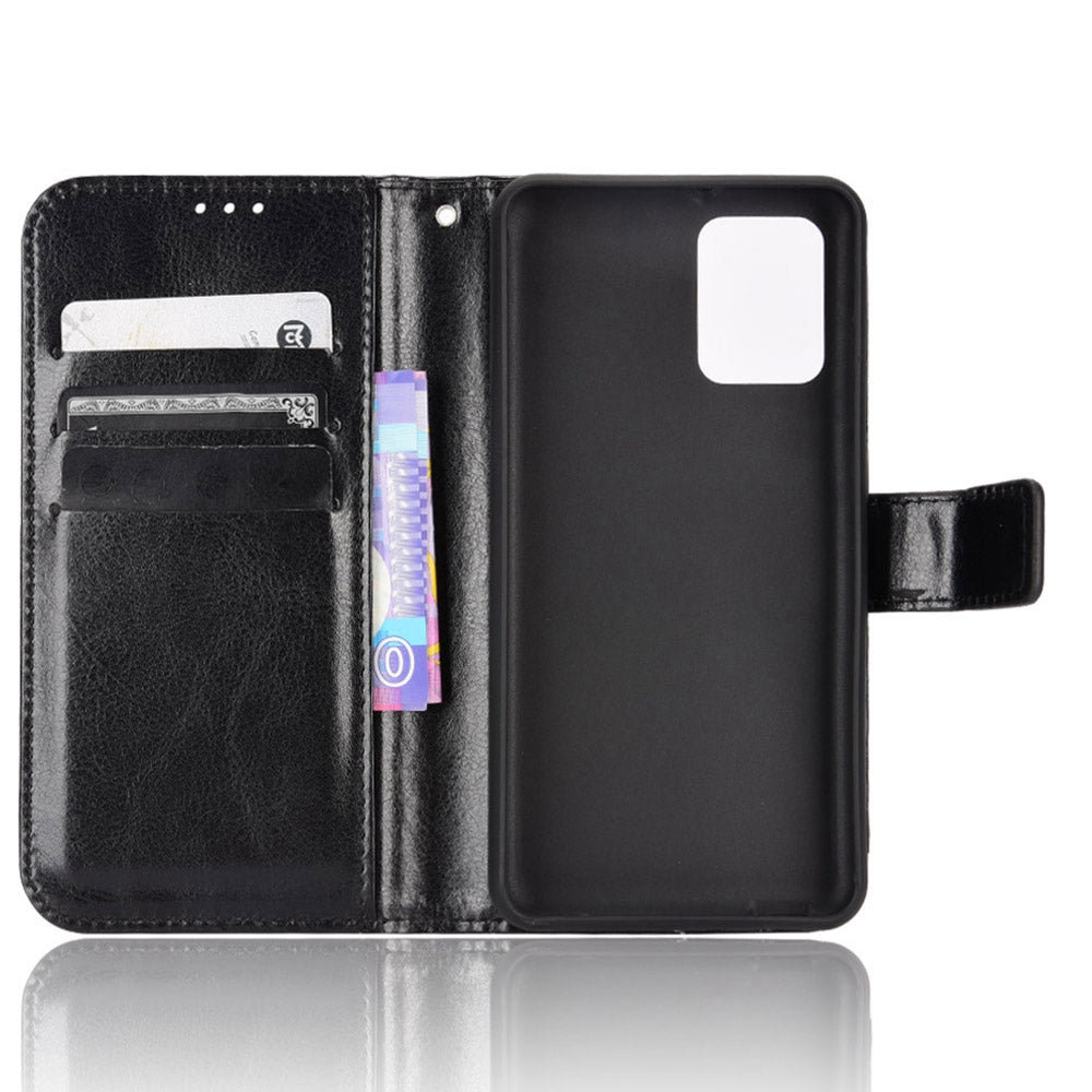 For TCL 303/Alcatel 1B (2022) Protective Phone Case Crazy Horse Texture PU Leather Shockproof Magnetic Stand Cover with Strap