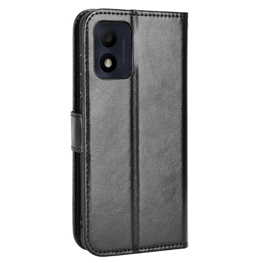 For TCL 303/Alcatel 1B (2022) Protective Phone Case Crazy Horse Texture PU Leather Shockproof Magnetic Stand Cover with Strap