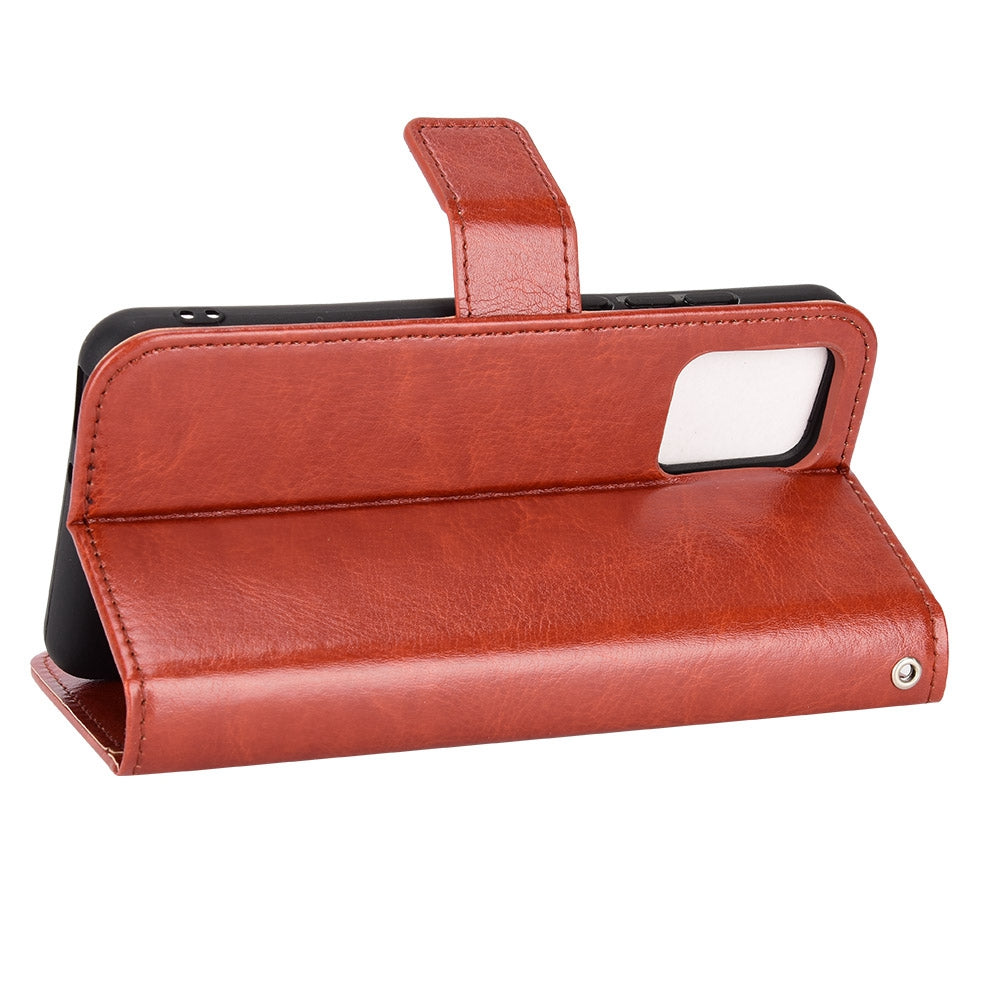 For TCL 303/Alcatel 1B (2022) Protective Phone Case Crazy Horse Texture PU Leather Shockproof Magnetic Stand Cover with Strap