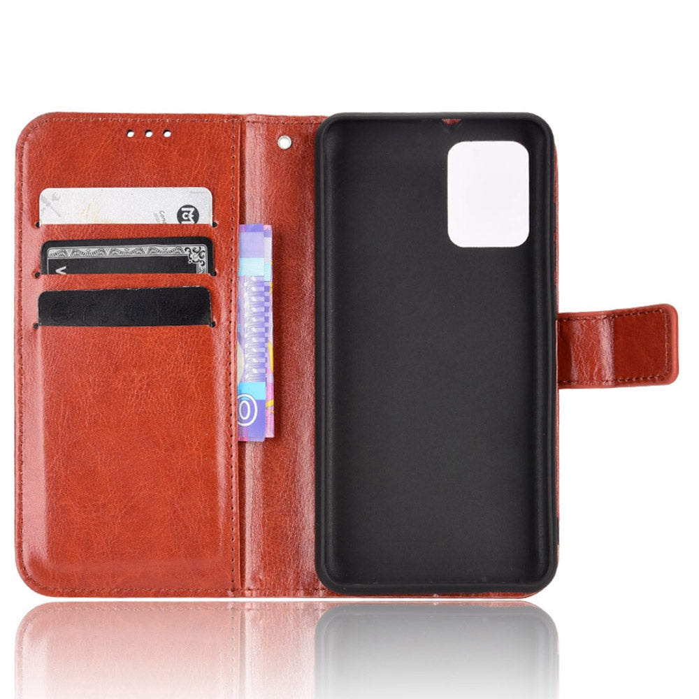 For TCL 303/Alcatel 1B (2022) Protective Phone Case Crazy Horse Texture PU Leather Shockproof Magnetic Stand Cover with Strap