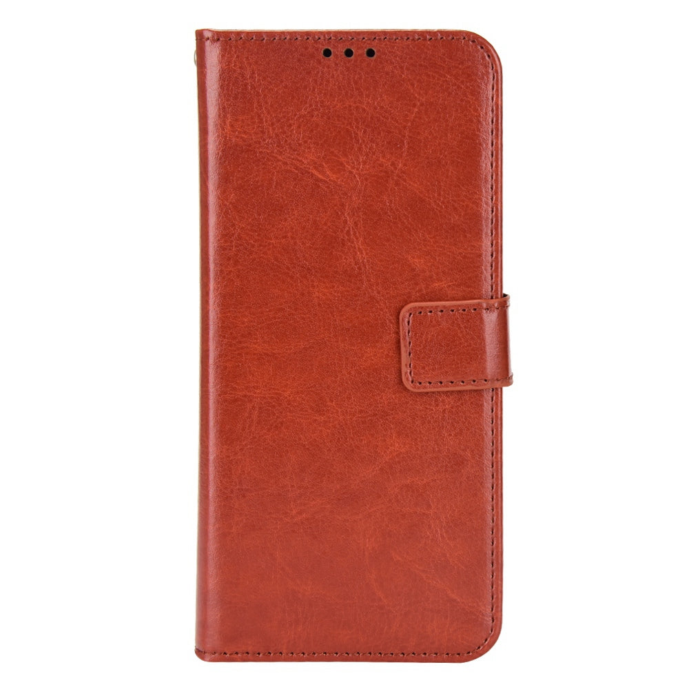 For TCL 303/Alcatel 1B (2022) Protective Phone Case Crazy Horse Texture PU Leather Shockproof Magnetic Stand Cover with Strap