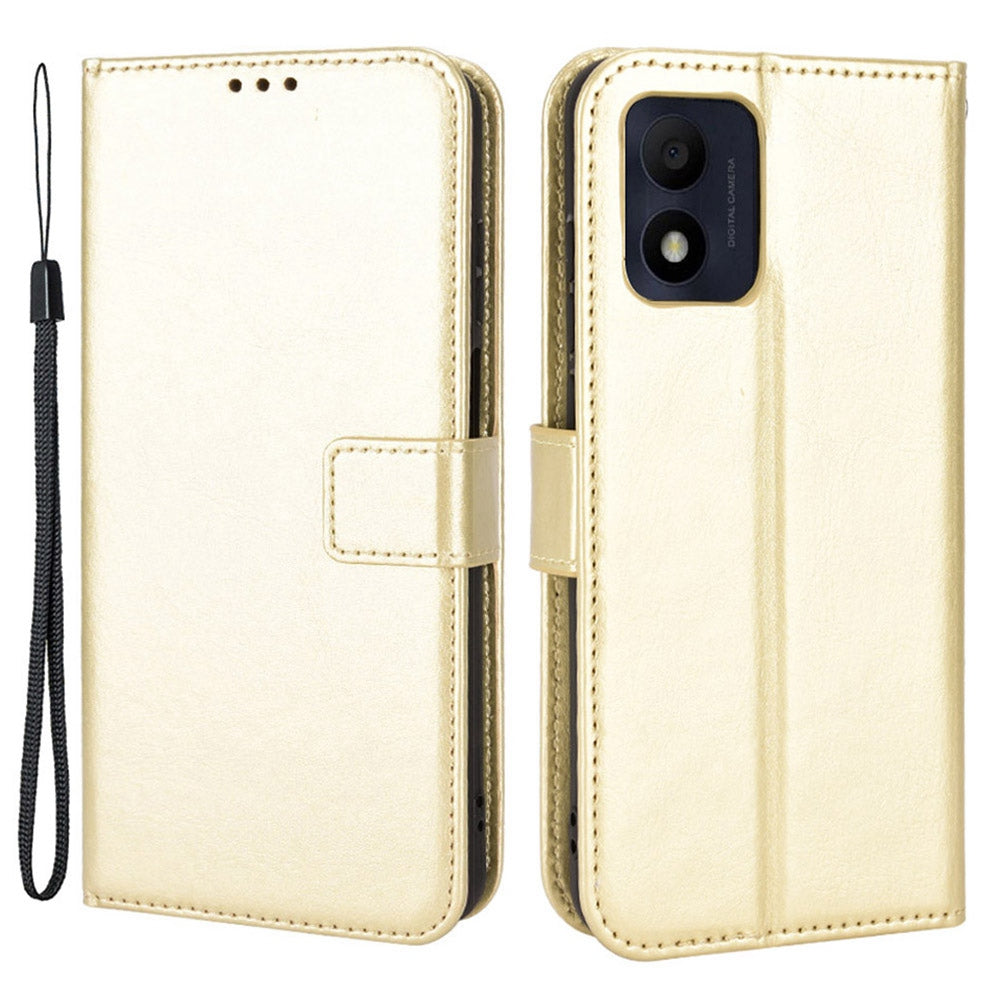 For TCL 303/Alcatel 1B (2022) Protective Phone Case Crazy Horse Texture PU Leather Shockproof Magnetic Stand Cover with Strap
