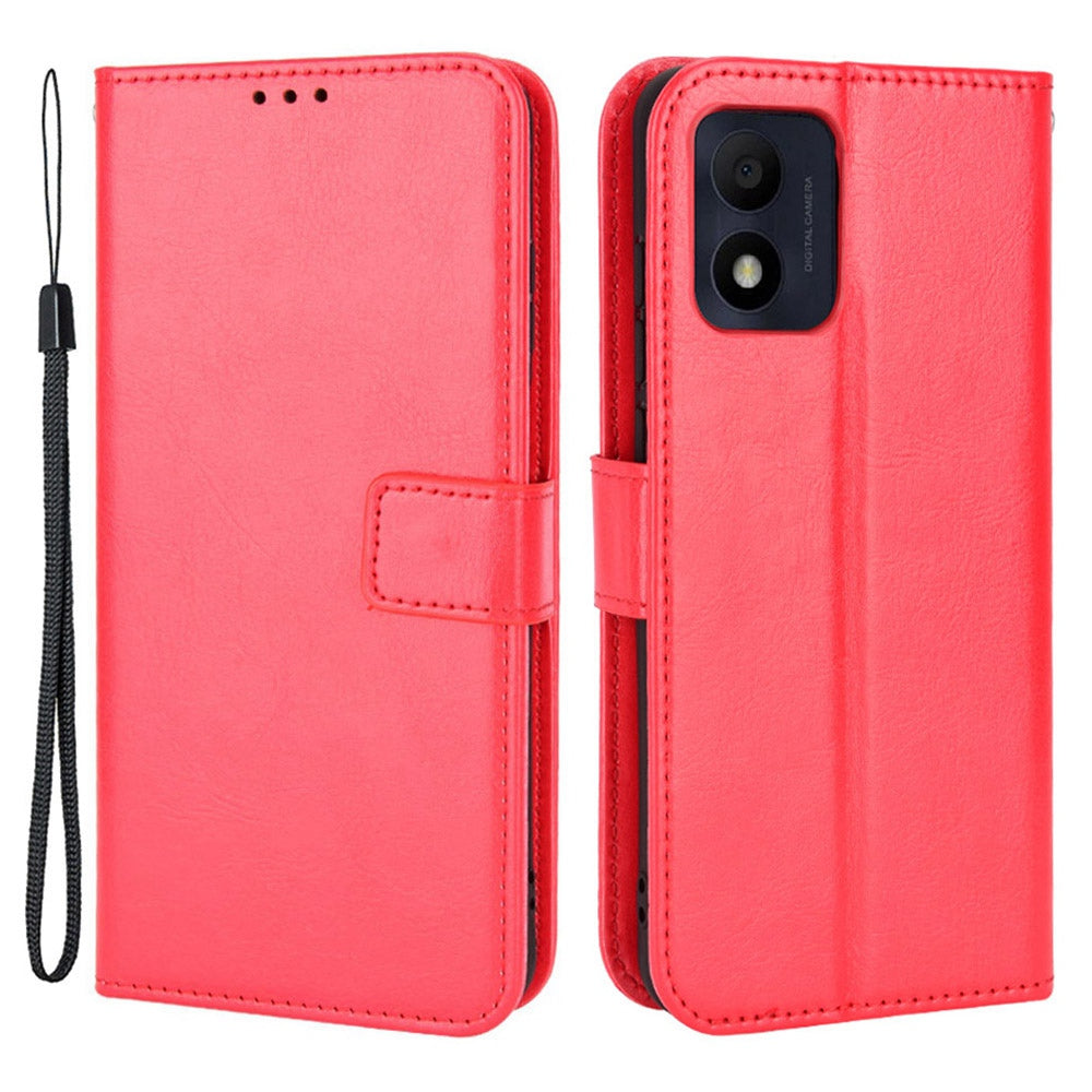 For TCL 303/Alcatel 1B (2022) Protective Phone Case Crazy Horse Texture PU Leather Shockproof Magnetic Stand Cover with Strap
